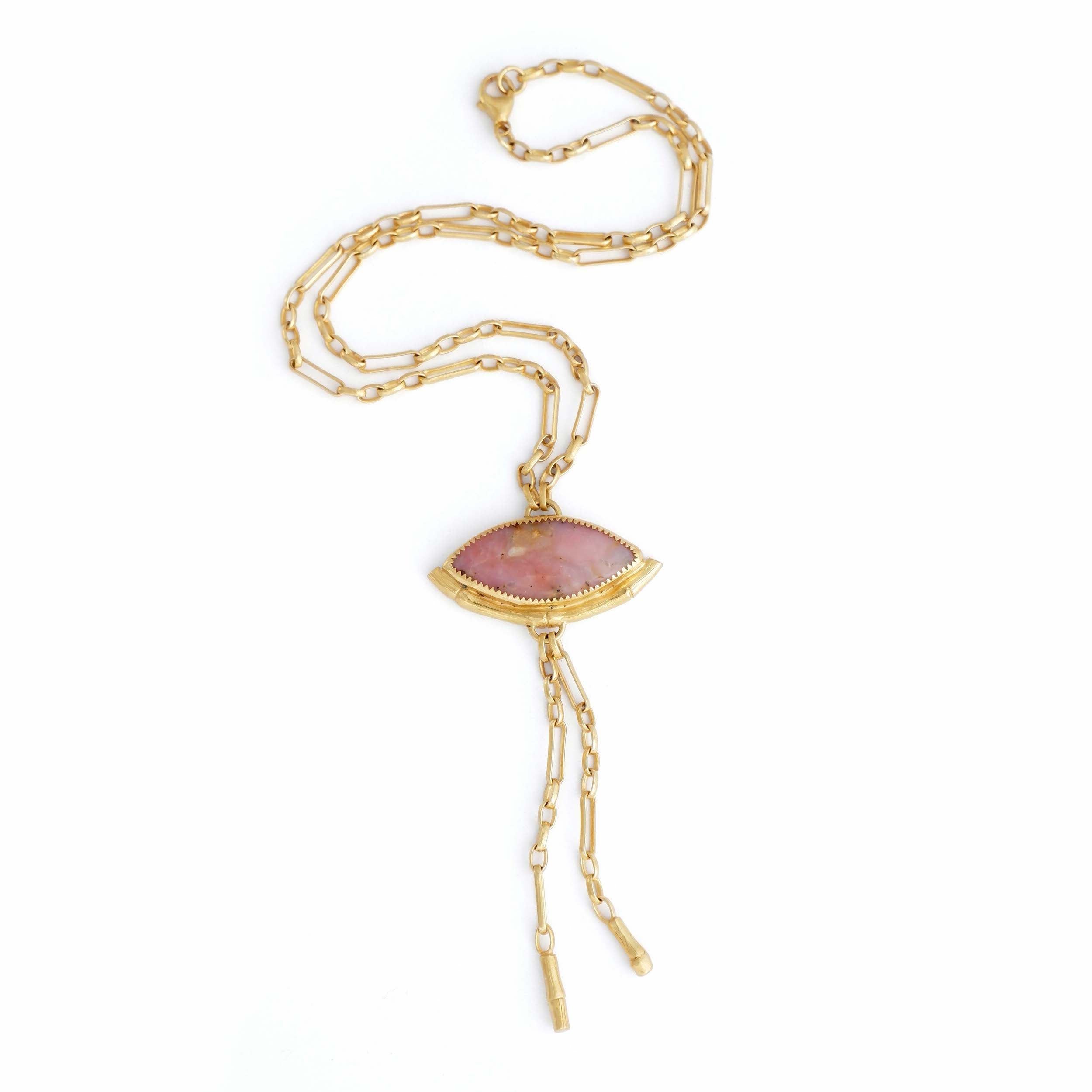 BAMBOO HAMMOCK LARIAT. necklace / Pink Opal Marquise. O.O.A.K.
