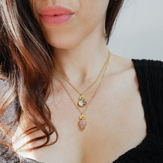 mini BAMBOO SUNRISE . pendant / Pink Opal