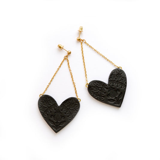 SWEET BLACK HEART .  large earrings