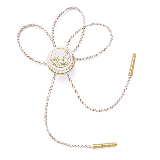 White Leather Medallion bolo tie