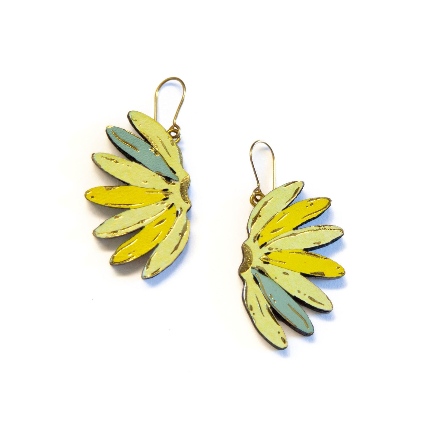 yellow leather banana earrings, blue  banana