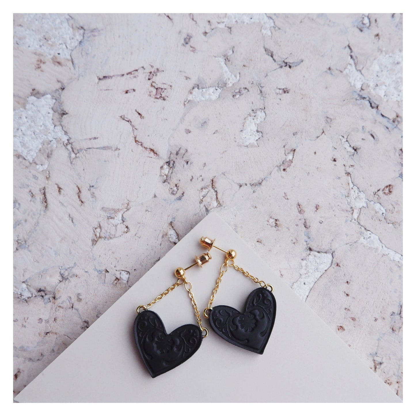 SWEET BLACK HEART .  earrings