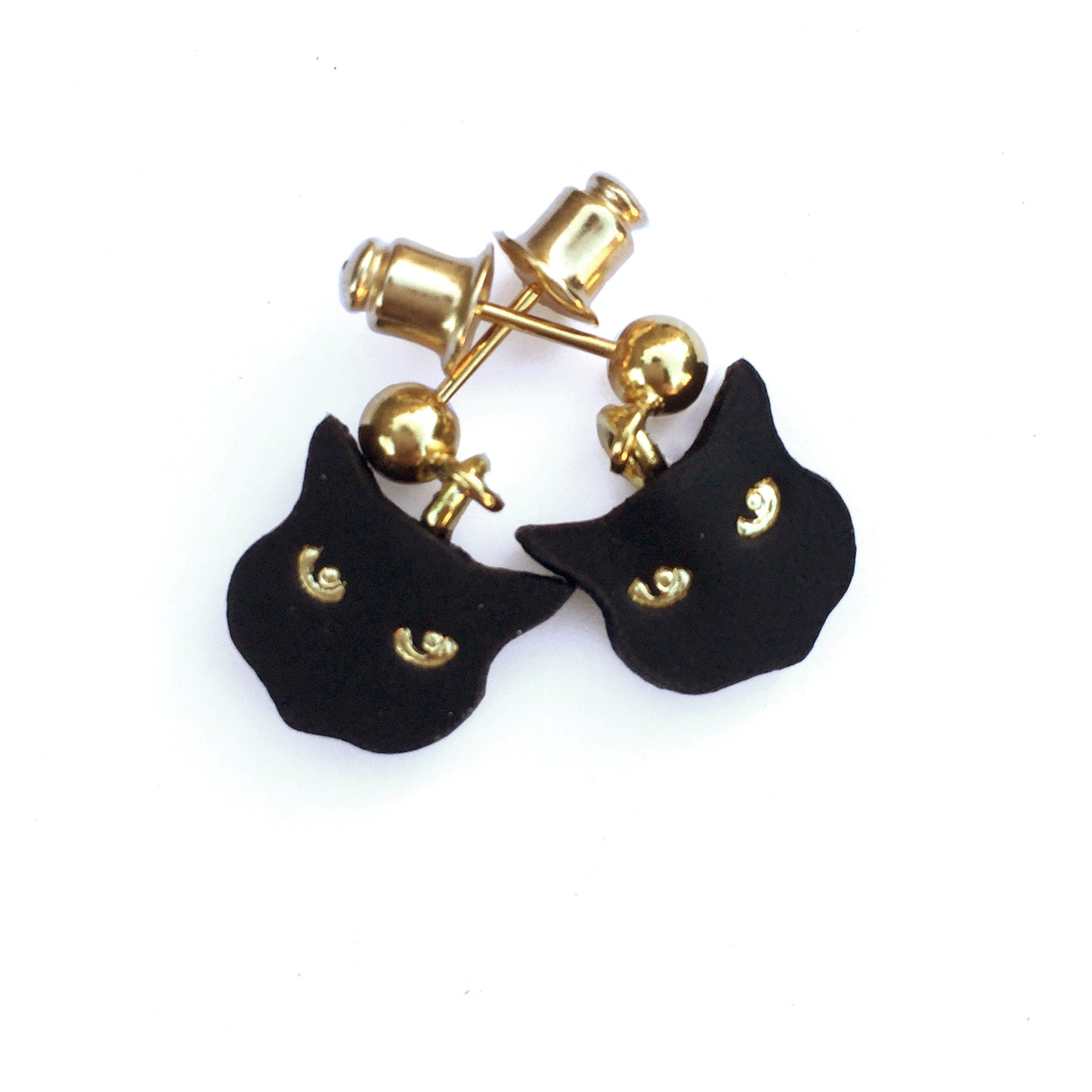 little black cat head charm stud earrings