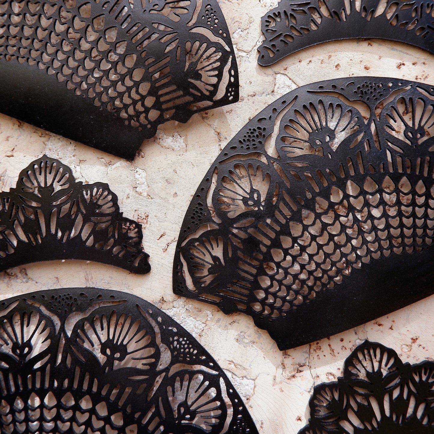 black laser-cut lace style leather hair combs