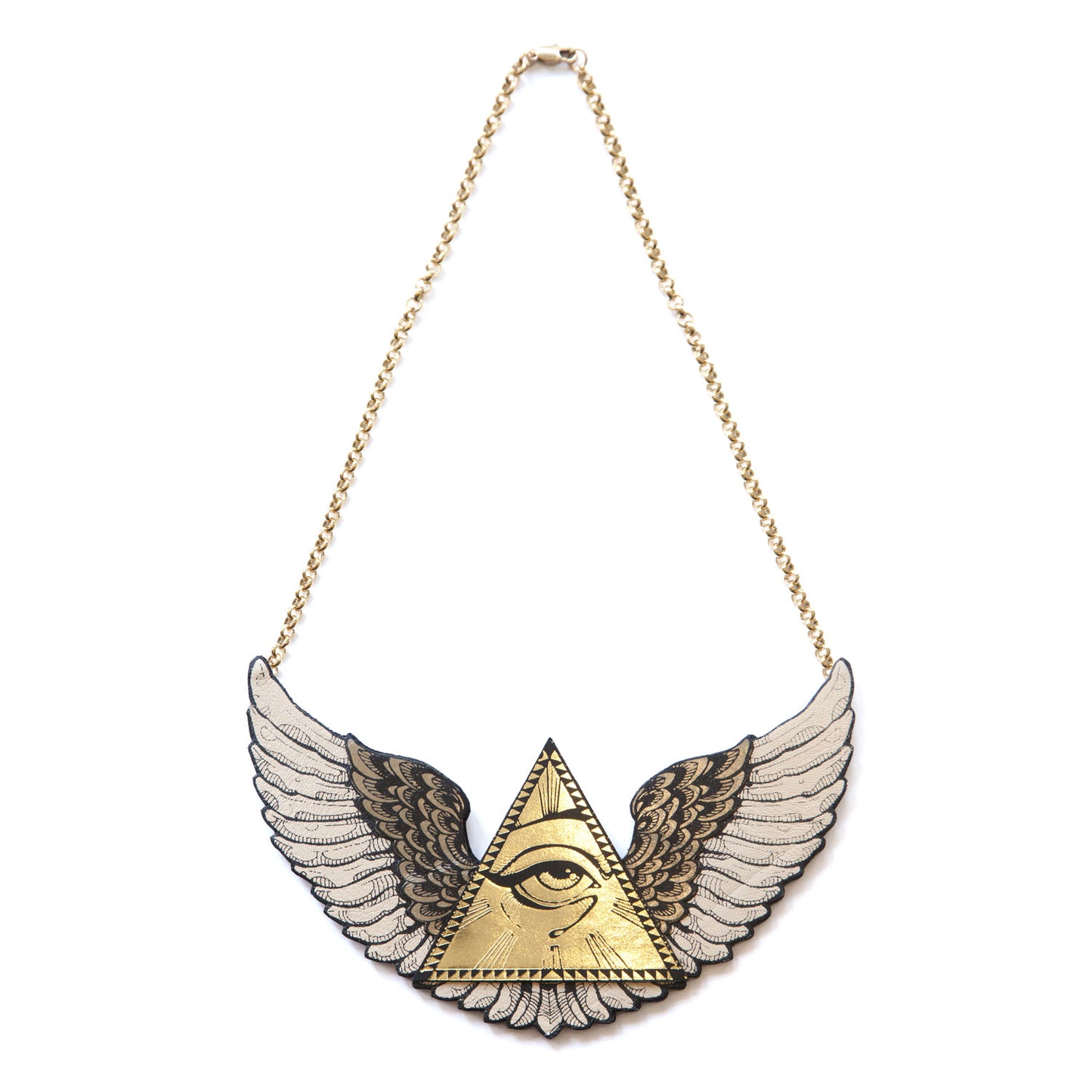 WINGED ALL SEEING EYE PYRAMID . necklace