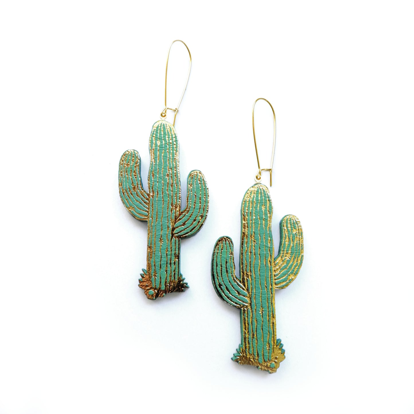green & gold cactus earrings