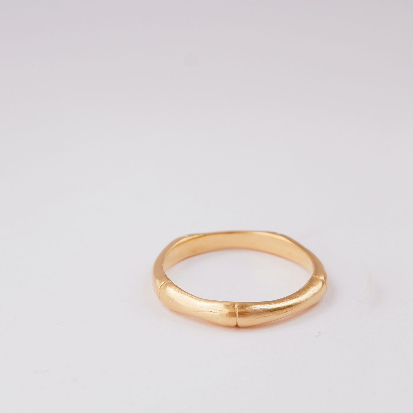 Gold Vermeil bamboo style stacking ring, on white background