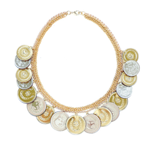 leather lucky coin collar necklace in gold