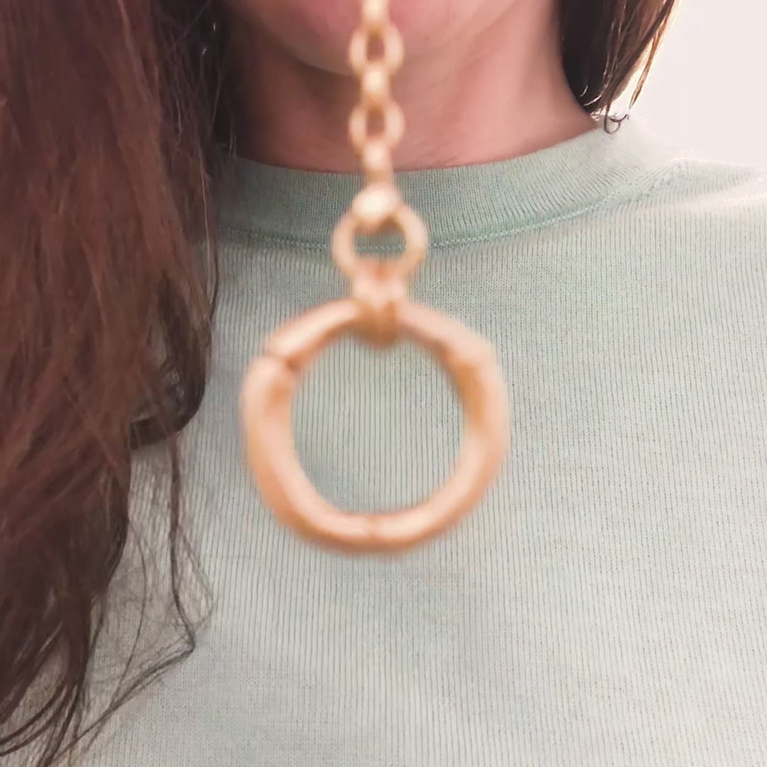 video of Gold Vermeil Bamboo Hoop ring small lariat t bar necklace chain