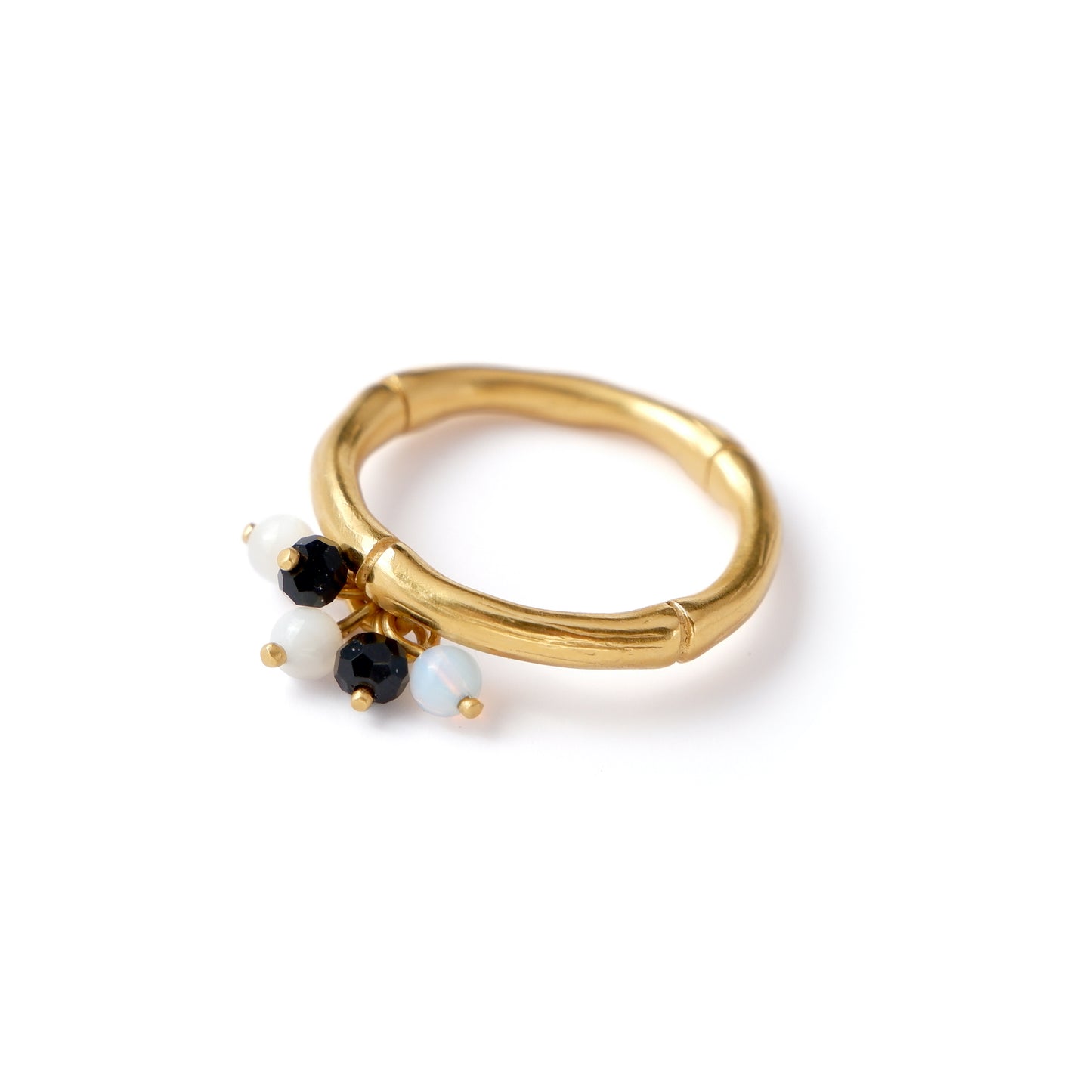 Gold Vermeil Bamboo Hoop ring, gemstone Bauble beads