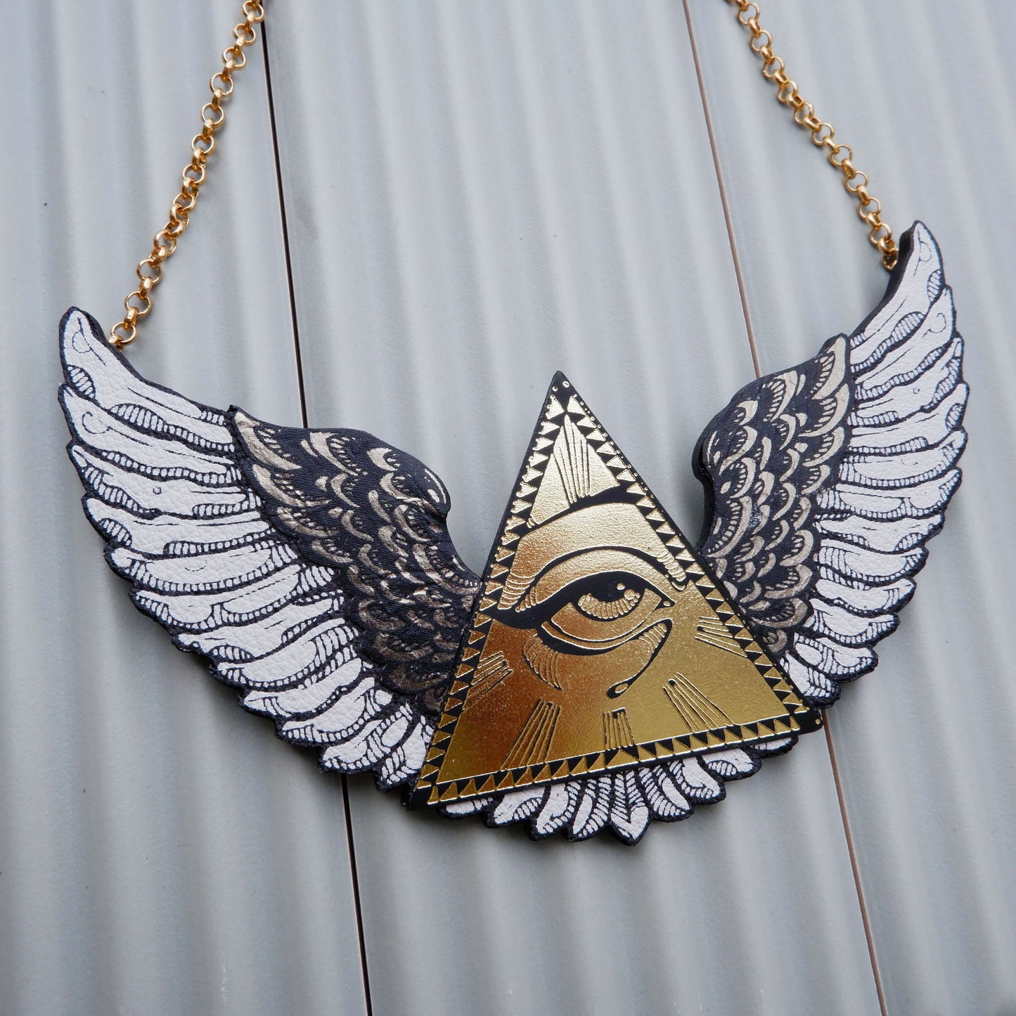 WINGED ALL SEEING EYE PYRAMID . necklace