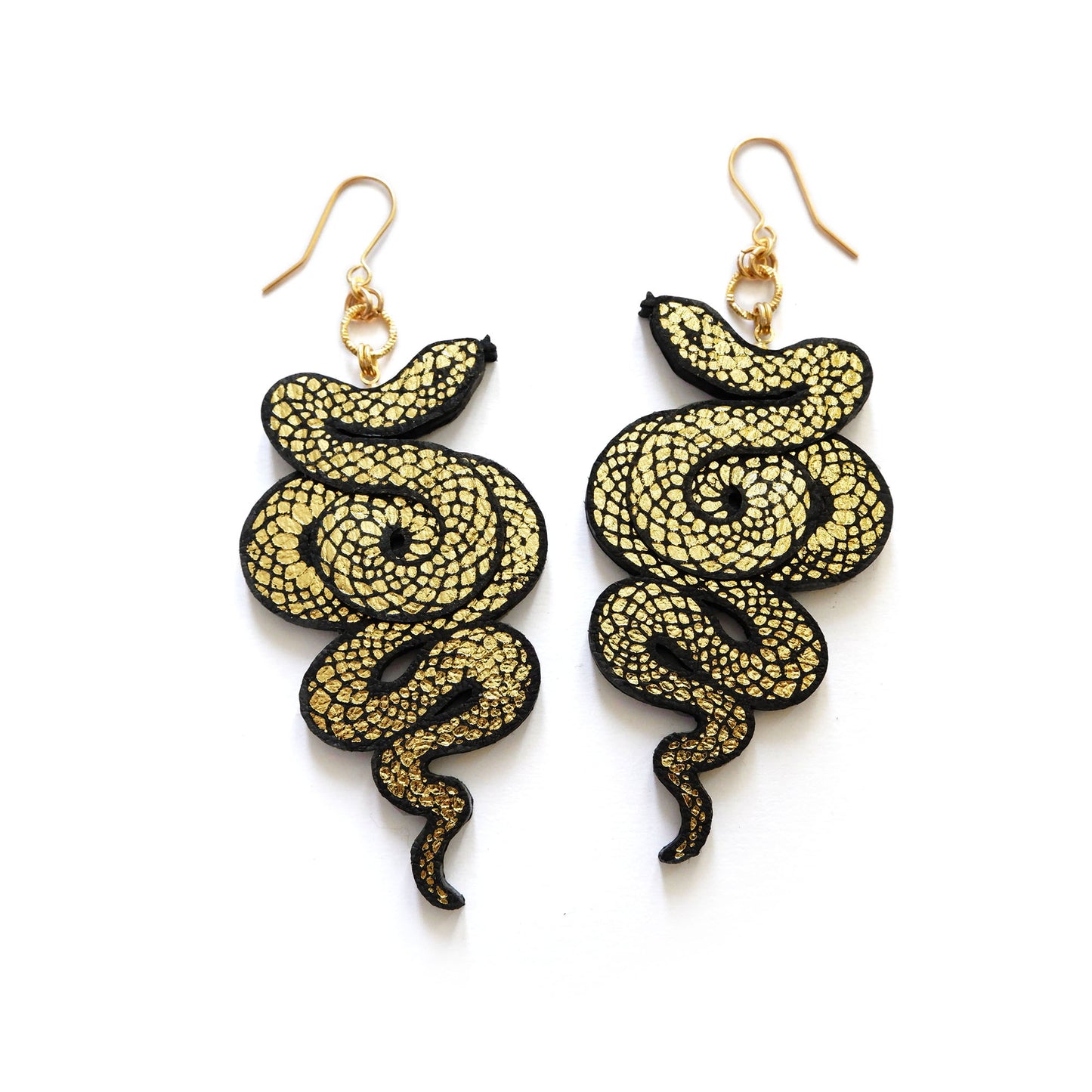 black & gold vegan serpent earrings