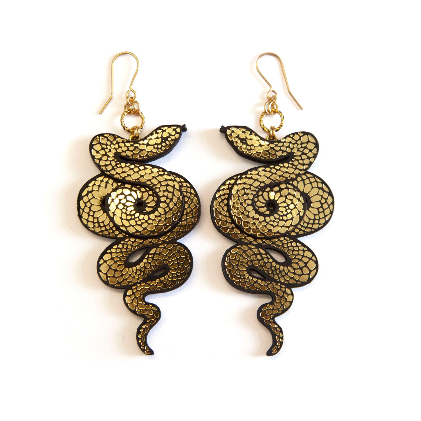  black & gold leather serpent earrings