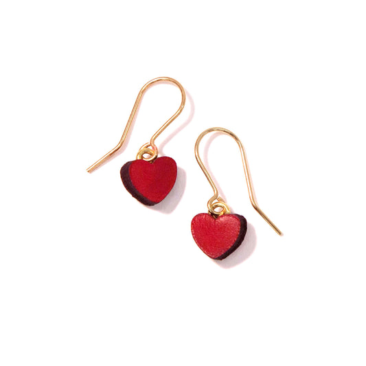small red leather heart charm hook earrings