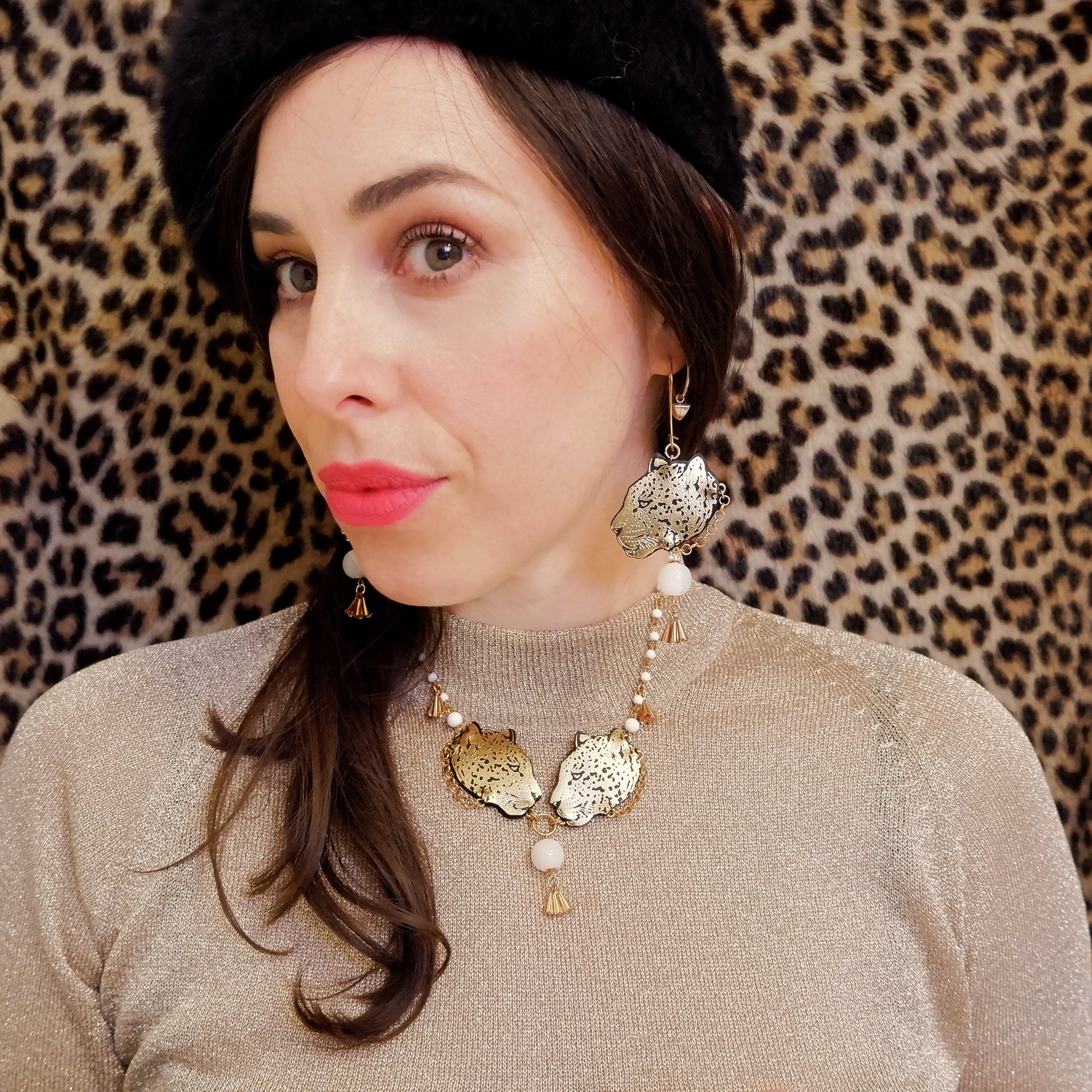 Leopard deals head earrings