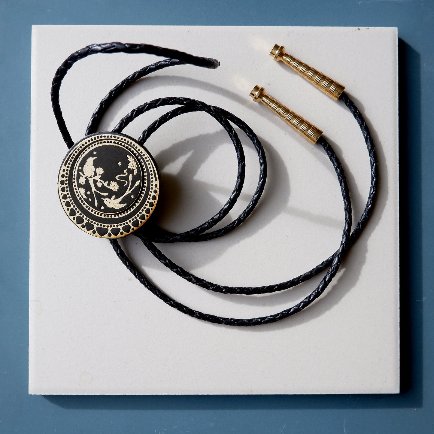 Black Leather Medallion bolo tie