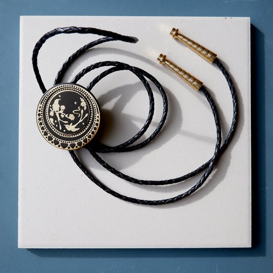 Black Leather Medallion bolo tie